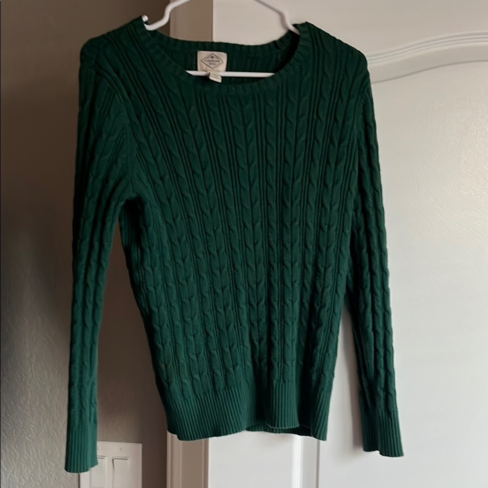 St. John's Bay Green Crew Neck Sweater Ribbed Knit
